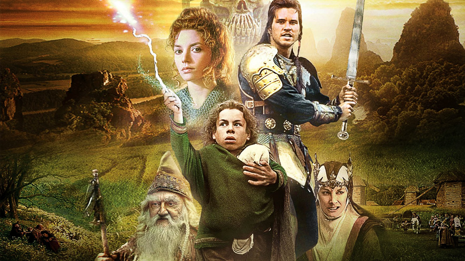 Filmplakat des Films Willow, mit verschiedenen Charakteren in epischen Posen.